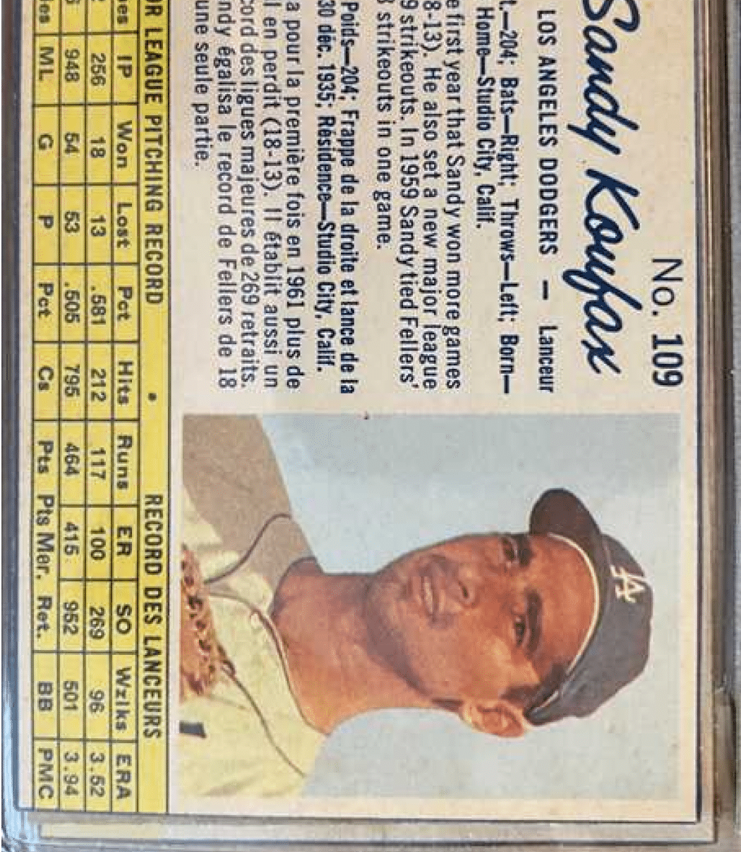 Post Cereal #109 Sandy Koufax (Canadian)